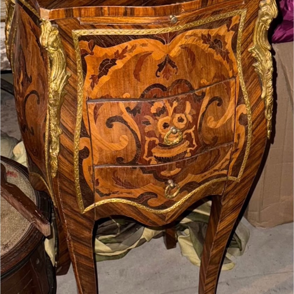 Vintage Wooden Side Table with Gold Accents